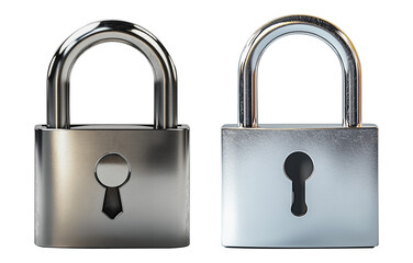 Isolated silver metal padlock set