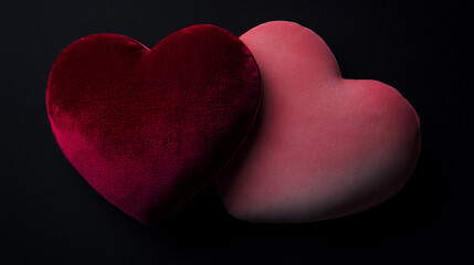 A heart-shaped design in rich burgundy velvet, showcasing detailed fabric texture illuminated by gentle lighting, set against a smooth pastel pink backdrop for a sophisticated and romantic aesthetic.