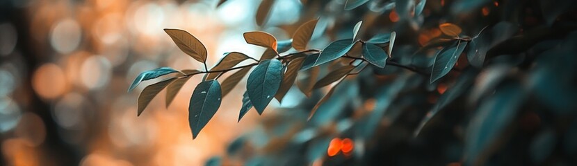 Beautiful Blurred Nature Scene with Green Leaves and Bokeh Effect