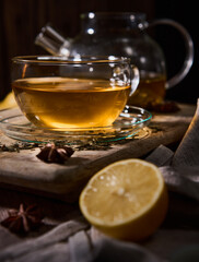Hot Japanese Sencha tea in a glass cup