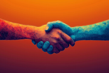 A handshake in a simplified geometric style, symbolizing business agreements.