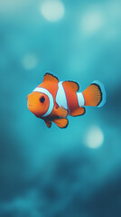 flying rainbow-colored fish, pastel gradient background blending soft blue and greens