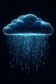 Abstract tech concept with digital cloud and binary code rain