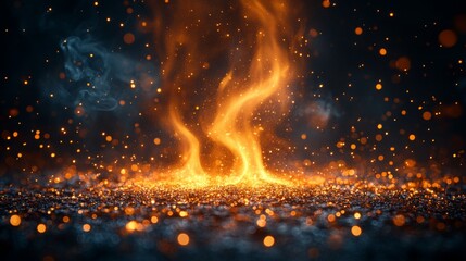 Smoke cloud from burnt wood fire. Dust of lights. Spooky dark magic haze. Panoramic view of the abstract fog.