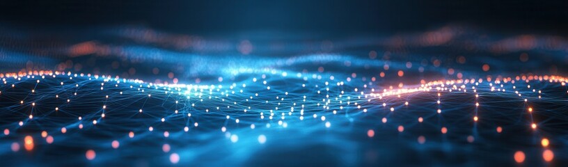 Digital Network, Vibrant Blue Background, Overlaid Small Dots, for Marketing Materials