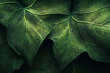 Close-Up of Large Green Leaves with Abstract Textured Background