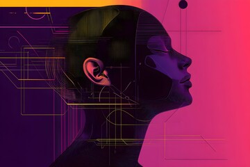 sztuczna inteligencja, AI, kreatywność cyfrowa, geometria, gradienty, piksele, innowacje, futurystyczne wzornictwo, cyfrowe połączenie, algorytmy, wizualizacja danych, generatywna sztuka, technologia 