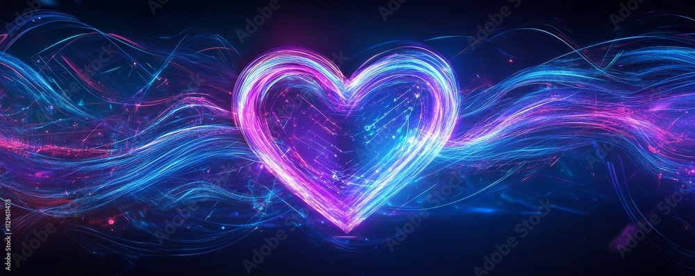 Poster a digital or tech-inspired abstract design featuring an array of neon blue and purple circuit lines 