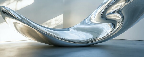 A simple, reflective surface, slightly curved, with light playing on its surface.