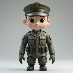 Cute military avatar featuring cartoon style soldier character. The AI-generated illustration shows a charming young soldier in military uniform, complete with helmet and accessories