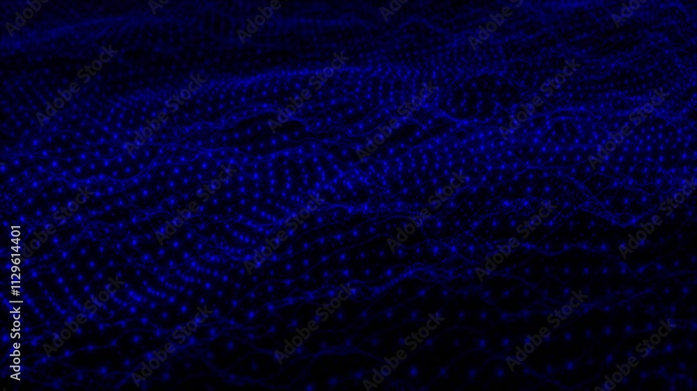 Poster digital landscape wave cube particle. crypto currency, big data, block chain and digital technology 