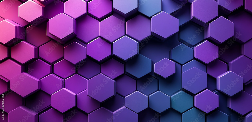 Poster a vibrant purple and blue background with a multitude of hexagonal shapes. the colors are bold and e