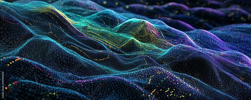 Poster digital nodes and lines forming a mesh, interconnected world, big data concept