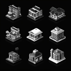 isometric white line icons
