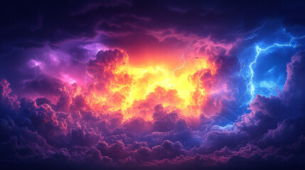 Fototapeta premium powerful rainstorm with thunderclouds symbolizing chaos, unpredictability, and nature's raw force, evoking feelings of turmoil and intensity in the dramatic sky