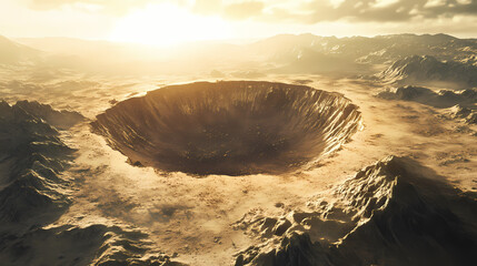 Meteor impact style crater formation concept a dramatic landscape featuring a newlyformed crater from a meteor impact. Meteor. Illustration