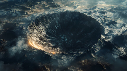 Meteor impact style crater formation concept a dramatic landscape featuring a newlyformed crater from a meteor impact. Meteor. Illustration