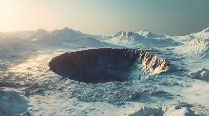 Meteor impact style crater formation concept a dramatic landscape featuring a newlyformed crater from a meteor impact. Meteor. Illustration