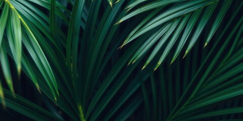 Obraz premium Close up shot of a vibrant green palm leaf showcasing its natural textures and patterns, nature, texture, plant