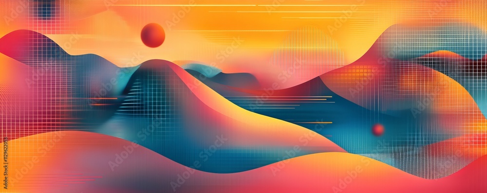 Poster gradient mesh with geometric shapes, data abstraction, tech background