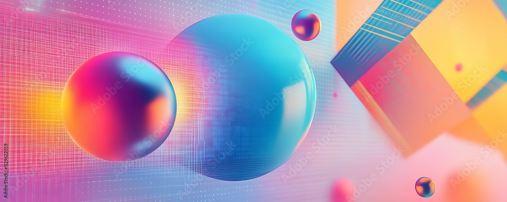 Poster gradient mesh with geometric shapes, data abstraction, tech background