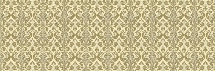 Elegant seamless damask wallpaper design with intricate floral motifs and ornate patterns, background, wallpaper, interior