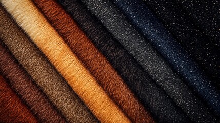 A variety of raw fur materials featuring natural patterns and textures, neatly arranged to emphasize their high-quality fibers.