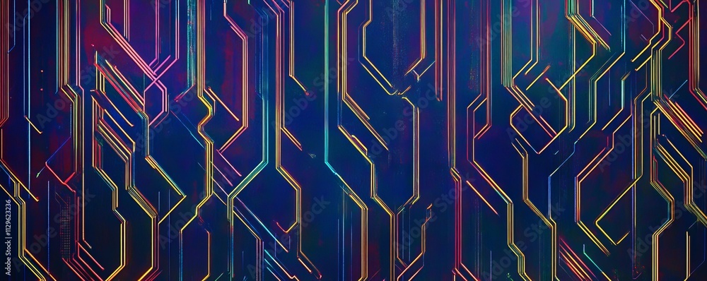 Poster hightech pattern with circuit lines and neon glow, immersive design, techinspired