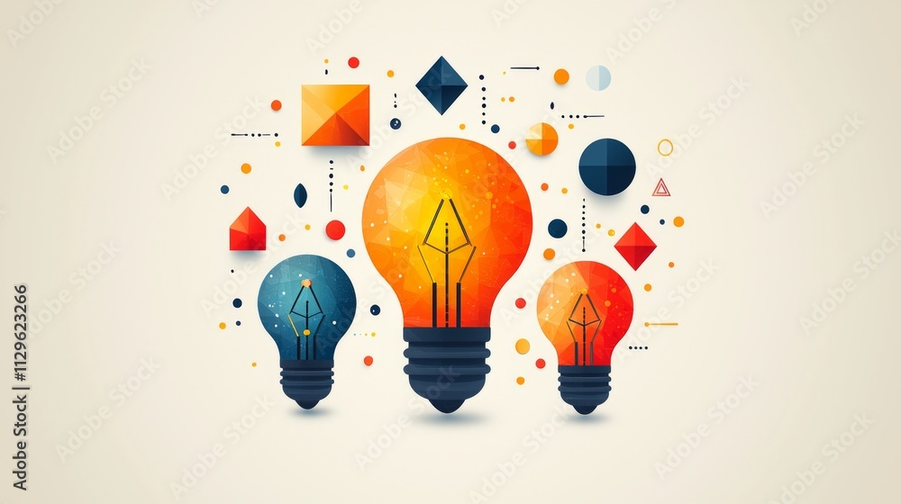 Aufkleber geometric light bulb design consists triangles squares and circles highlighted white background. bal