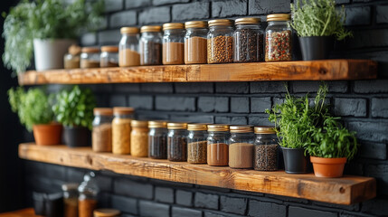 Fototapeta premium Rustic Kitchen with Black Brick Walls
