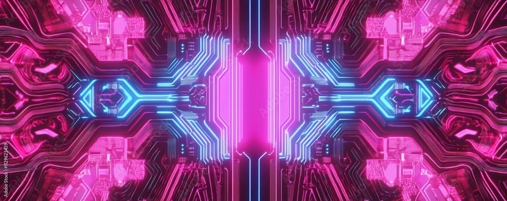Poster hightech pattern with circuit lines and neon glow, immersive design, techinspired