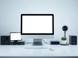 Laptop mock up with screen isolated on white background, empty, minimalistic