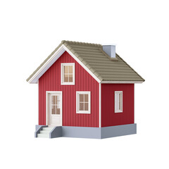 Simple style red plank wall tiny house architecture model isolated on transparent background  3d render illustration