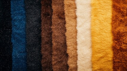 Fototapeta premium A variety of raw fur materials featuring natural patterns and textures, neatly arranged to emphasize their high-quality fibers.
