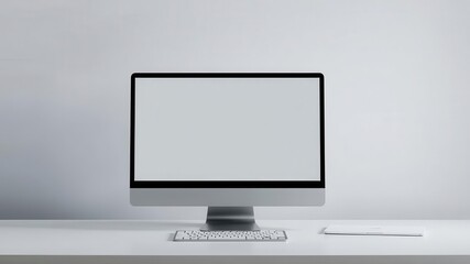 Fototapeta premium Modern laptop computer on a sleek desktop monitor screen device mockup template with blank screen for branding or design showcase, computer, screen, monitor