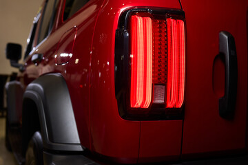 Closeup of a cars automotive tail brake light