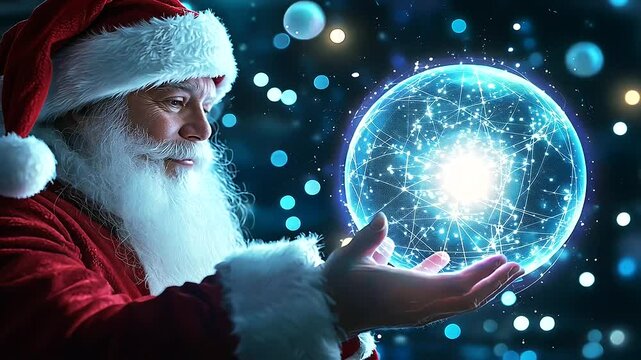 Santa Exiting Spaceship with Glowing Orb Representing Hope for Humanity