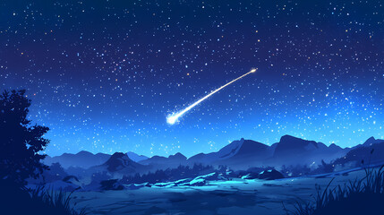 Fototapeta premium A single meteor in a clear night sky, symbolizing sudden flashes of inspiration and ideas. Meteor. Illustration