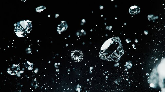 Floating Diamonds in Dark Space with Sparkling Light Effects