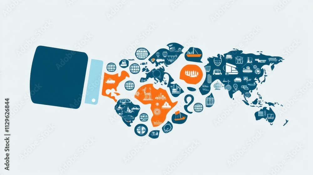 Poster global concepts and themes illustrated with icons and symbols