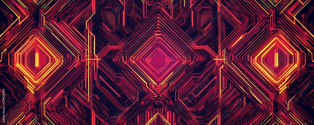 Poster hightech pattern with circuit lines and neon glow, immersive design, techinspired