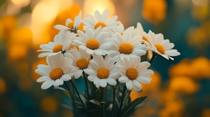 bunch of white daisies in the garden on a beautiful sunny day