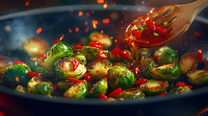 Spicy Honey Roasted Brussels Sprouts