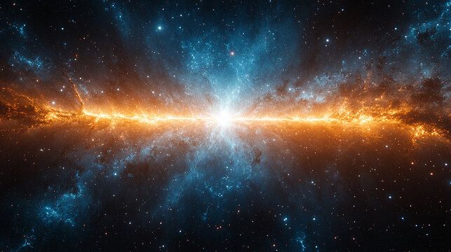 Fototapeta Big Bang explosion with swirling energy bursts and time warp effects in the universe symbolizing chaos creation and the origin of space and time depicted in vivid detail