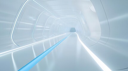 Fototapeta premium Futuristic White Tunnel With Blue And White Lighting