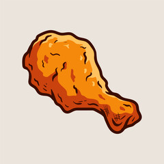 fried chicken drum stick isolated colored drawing line art style sketch classic vintage design illustration