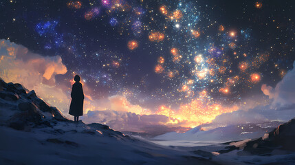 A blanket of stars is transformed by the magic of a meteor shower adding a touch of mystery to the night. Meteor. Illustration