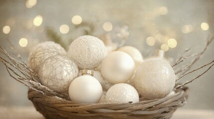 Wire basket full of toys for Christmas or Christmas tree, gold vintage ornaments holiday garland decorations