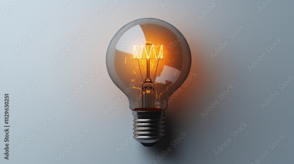 Poster artwork features minimalist light bulb sleek design and soft glow. its simple lines and monochromati