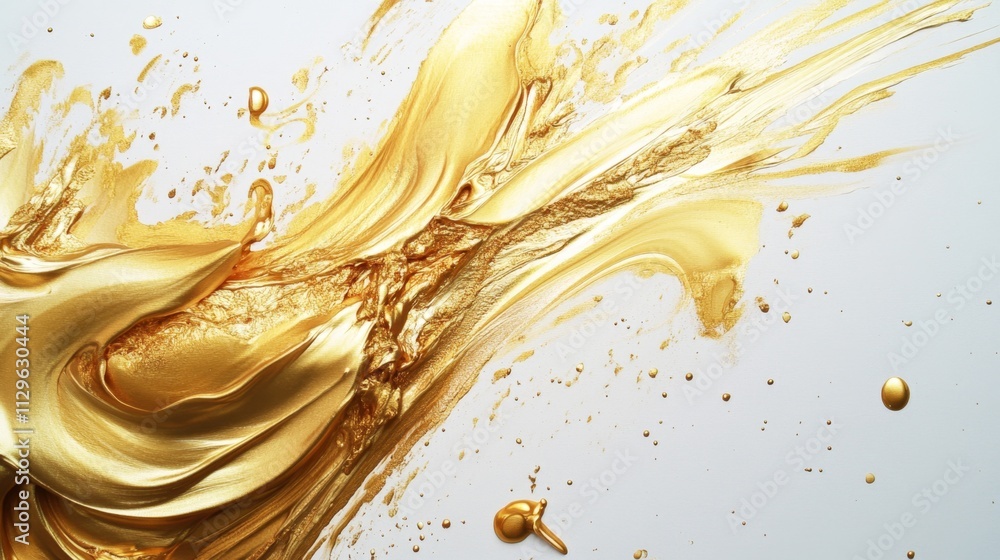 Poster dynamic golden paint splash studio abstract art bright environment close-up view creative expression